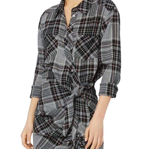Veronica Beard Sierra Black Gray Pink Plaid Shirt Dress, Size 8 - Picture 6 of 8